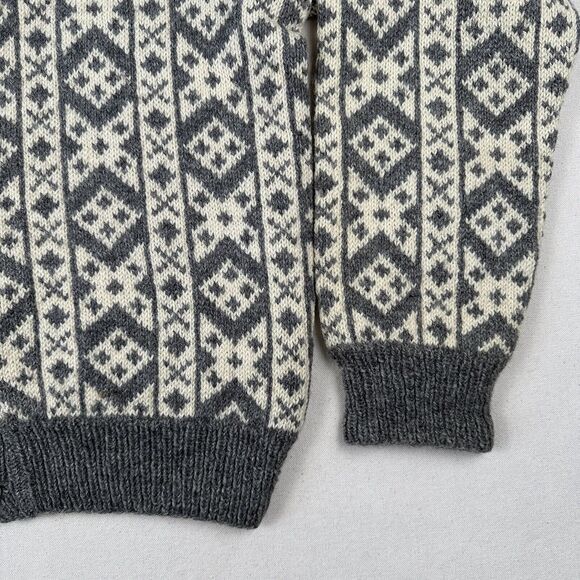 Vintage Unbranded Fair Isle Wool Knit Cardigan Women’s Medium Gray Beige Sweater - Picture 4 of 16